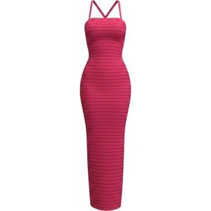 Calvin Klein Size 14 Very Red Ruched Pleated Maxi Gown Tactile Formal HEAVY